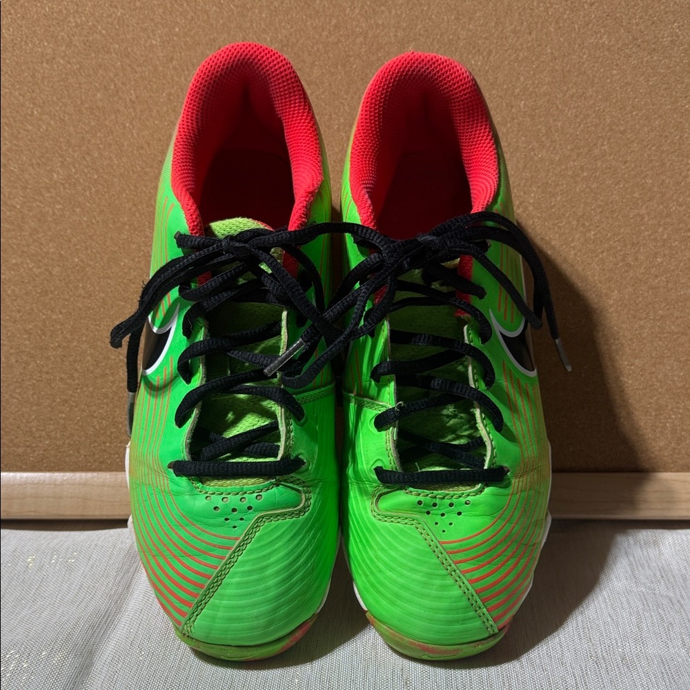 Nike Green and Red Soccer Cleats with Black Accents